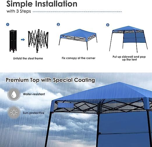 Fireflowery 7’ x 7’ Pop Up Canopy Tent, Portable Shelter Canopy w/Backpack, Outdoor Instant Canopy Tent, Lightweight & Com...