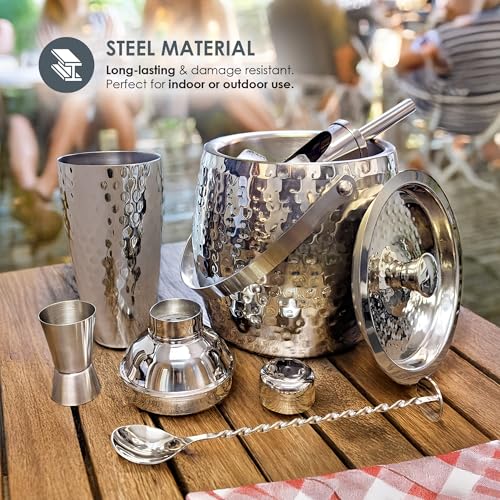 BREKX Insulated Ice Bucket for Cocktail Bar with Drink Shaker 5-Piece Cocktail Set for Parties with Lid and Scoop - Barten...