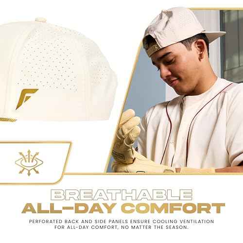 Franklin Sports Snapback Baseball Hat - Baseball + Softball Caps for Men + Women - 5-Panel Adult Performance Sports Hat - Cool + Comfortable Hat for Athletes - Vanilla/Gold - Adult One Size Fits All