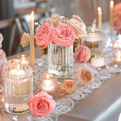 ComSaf Glass Cylinder Vases Pack of 12, Clear Ribbed Bud Vases for Centerpieces Weeding Decoration, 6 inch Tall Clear Flow...