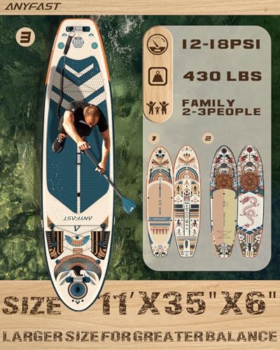 ANYFAST Inflatable Stand Up Paddle Boards - Extra Wide Fishing Paddleboard,Cool Design,Ultra Stable Standup SUP,5 Handles,...