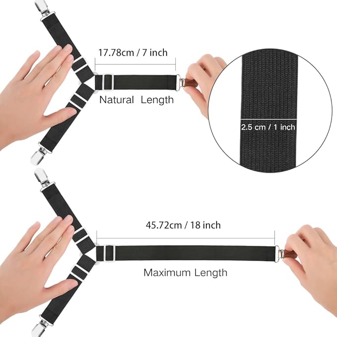 Foloda Sheet Holders, 4 pcs Adjustable Bed Sheet Straps, Fitted Sheet Holder Clips Fasteners Suspenders Gripper Locker Scrunchie for Bed Mattress Corners, Keep Sheet Firm Tight