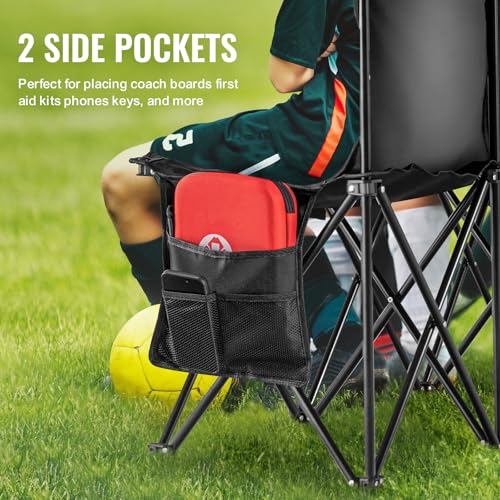 VEVOR Portable Folding Bench, 8 Seats Foldable Sideline Bench, Outdoor Camping Bench Chair with Carry Bag & Backrest, Team Sport Sideline Bench for Football Fishing, No Assembly Instant Seating, Black