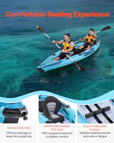 VEVOR 2-Person Inflatable Kayak, 14'4" x 3'7" – Extra Spacious for Family & Dogs, 700-lb Capacity Sit-in Kayak with Access...