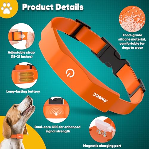 Aweec GPS Electric Dog Fence with Free App, Wireless Fence System with Training Collar, Portable Fence for Outdoor Use, Re...
