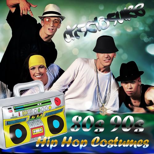 GIFIKOI 80s 90s Hip Hop Costume Outfit Kit Mobile Phone Inflatable Radio Box Necklace Bracelet Ring Glasses Hat Rapper Cos...
