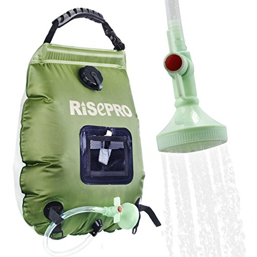 Solar Shower Bag, RISEPRO 5 gallons/20L Solar Heating Premium Camping Shower Bag Hot Water with Temperature 45°C Removable...