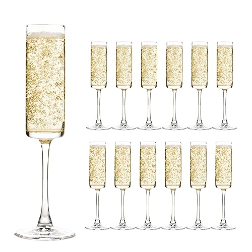 UMEIED 6 Oz Edge Champagne Flutes Set of 12, Long Stemmed Crystal Clear Champagne Flute Glass Set, Sparkling Wine Glasses ...