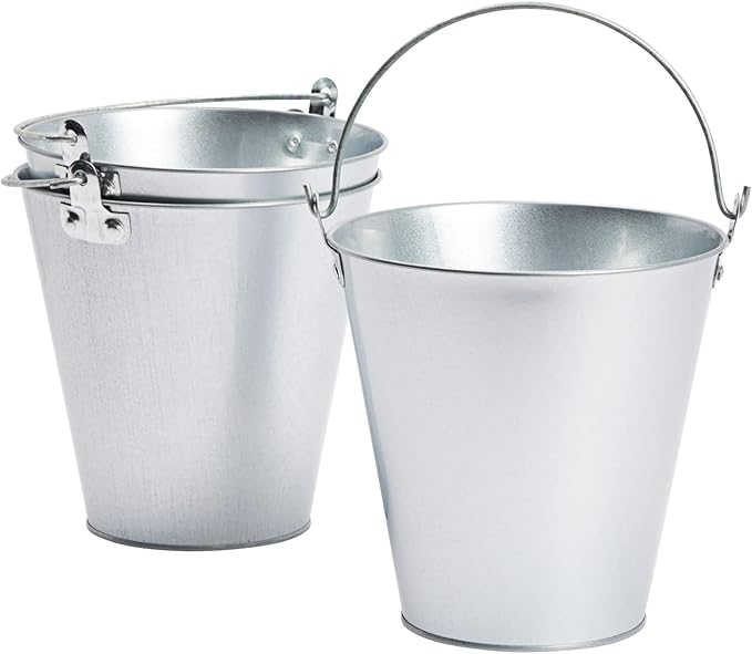 Juvale Metal Bucket 3-Pack - 7 in Top Dia x 4.5 in Bottom x 7.2 in H, 100 oz, Silver - Ice Bucket & Beer Chiller Tin Pail...