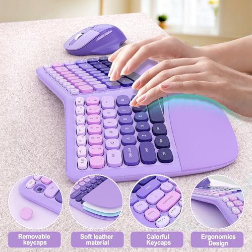 Ergonomic Wireless Keyboard and Mouse, Mechanical Gaming Set with Wrist Rest & OTG & Brush Ideal for Windows PC, Home, Off...