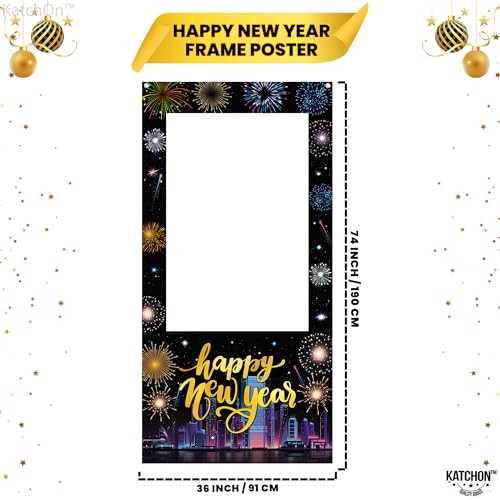 KatchOn, New Year Photo Booth Frame Banner - Large, 72x36 Inch | Happy New Year Photo Booth Frame, New Years Eve Party Sup...