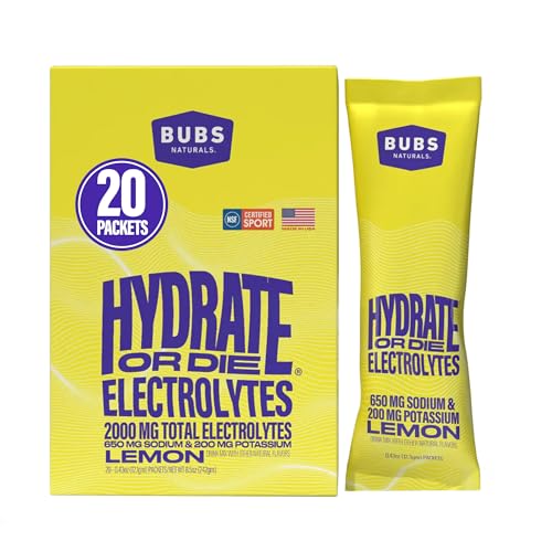 BUBS Naturals - Hydrate or Die Electrolytes Powder Packets for Fast Absorption | Premium 2000mg Electrolyte Powder | for S...