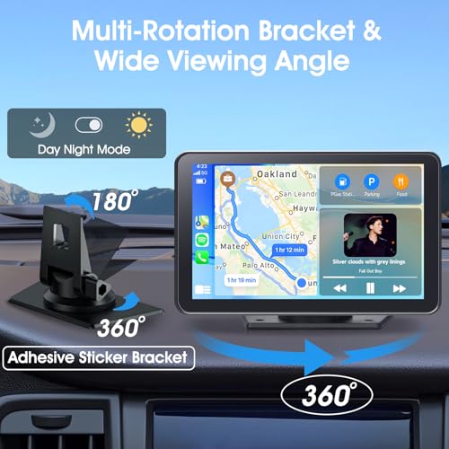 Wireless CarPlay Screen for Car, 7" HD Portable Stereo Touchscreen with Apple CarPlay & Android Auto, CarPlay Screen with ...