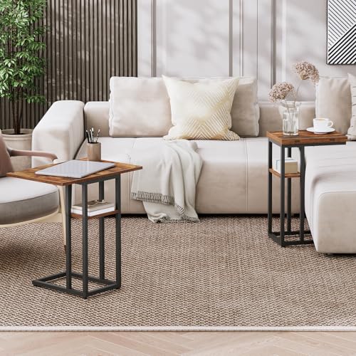 HOOBRO Foldable End Table, C Shaped Side Table with Storage Shelf, Small Snack Table Suitable for Living Room Bedroom Smal...