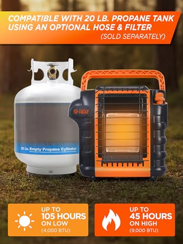 Commercial Heat 9000 BTU Portable Propane Heater for Outdoor or Indoor Use, Patio Heater for Up To 300 Sq. Ft., 2 Heat Set...