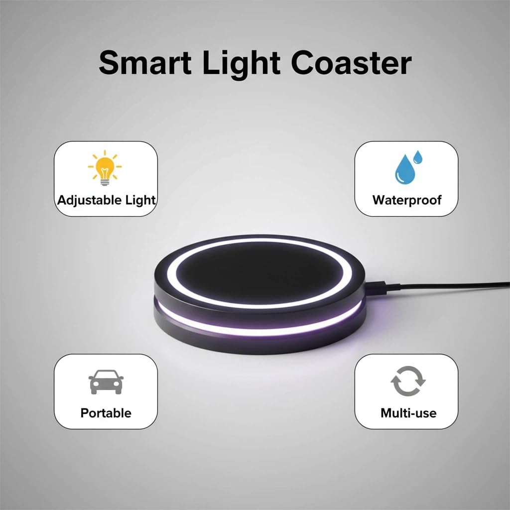 Smart Coaster Cocktail Maker Machine with LED Lights & Waterproof Design – Interactive Color-Changing Cup Pad for Home Bar, Professional Drink Mixing, Automatic Cocktail Mixer with Smart Sensor