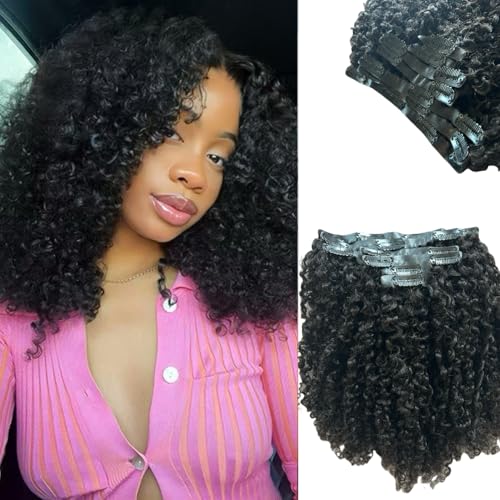 Seamless Afro Kinky Curly PU Clip in Extension Real Human hair For Women 7Pcs Seamless Clip ins Full Head 120g Natural Color 16Inch