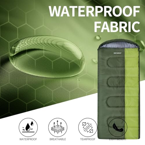 WKFAMOUT XL 10 Degree Sleeping Bags Waterproof for Adults 350GSM Machine Washable with Compression Sack for 3-4 Season Cam...