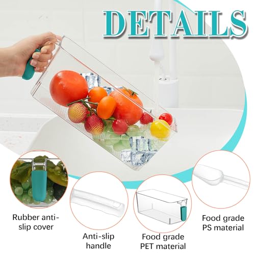 Havawish 1 Set Ice Bin and Flexible Scoop Set Plastic Freezer Ice Bin with Pull out Handle Storage Bucket Clear for Contai...