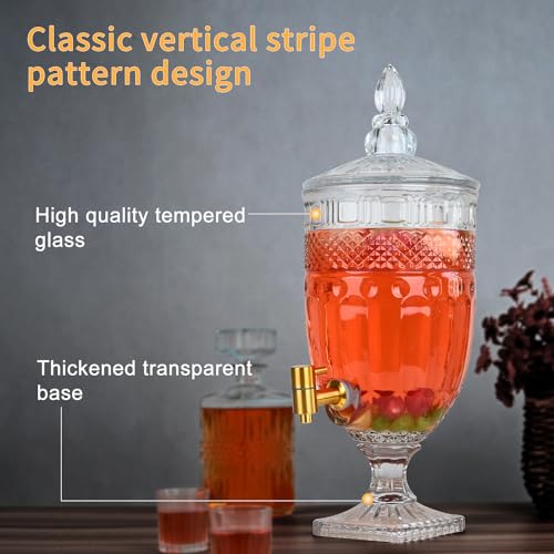 1.3 Gallon Glass Drink Dispenser, Glass Beverage Dispenser with Spigot for Party Bar Wedding, Crystal Collection Jug, Wide...
