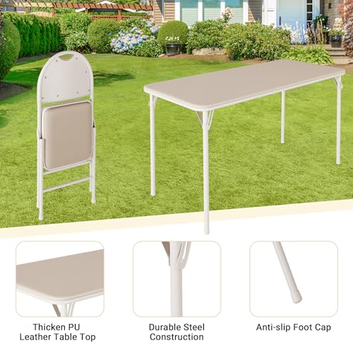 GAOMON Portable Folding Card Table&Chair Set of 4, 5 Piece PU Upholstered Padded Tabletop&Chairs,for Camping, Dining Room,...