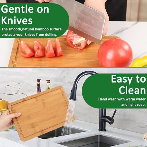 ZHESONOM Bamboo Cutting Boards Set, Organic Bamboo Cutting Board with Deep Juice Grooves & Built-in Handles for Meat, Vegetables, and Cheese Ideas Kitchen Gift for Home Cooks