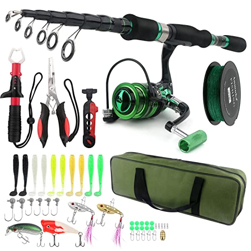 Fishing Pole Reel Combos Telescopic Fishing Rod Kit Spinning Reel Line Lure Accessories Compact Fishing Tackle Bag Lightwe...
