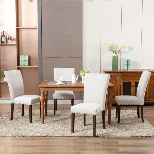 COLAMY Upholstered Dining Chairs Set of 4, Parsons Style Linen Beige Accent Chairs with High Back, for Round Kitchen Table...