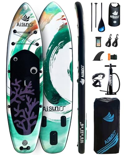 AISUNSS Inflatable Paddle Board for Adult, Paddle Board for All Skill Levels, Wide SUP Board with Primium Accessories Incl...