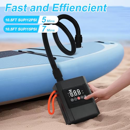 Electric Paddle Board Pump, 20PSI Rechargeable Sup Pump with Storage Bag, Intelligent Dual Stage Inflation & Deflation, Au...