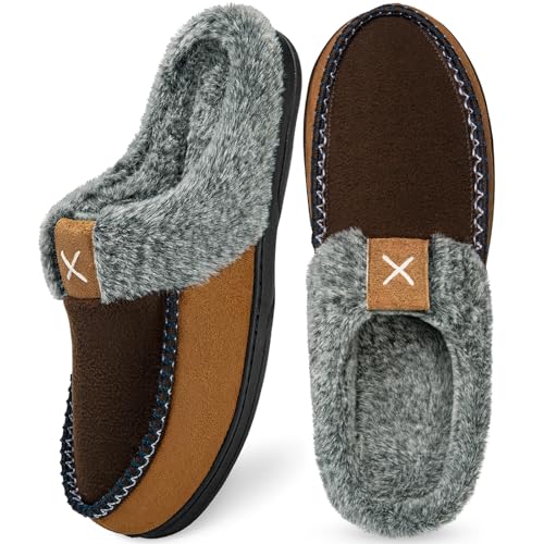 Homitem Mens Slippers Moccasins Memory Foam Fuzzy Slippers for Men Wool-Like Plush Fleece Lined House Shoes Indoor Outdoor...