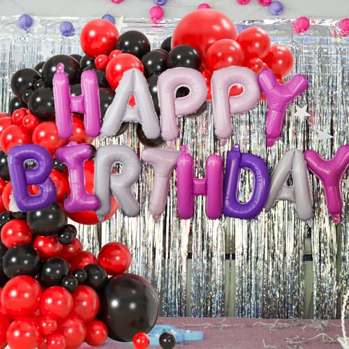110pcs Red and Black Balloons Garland Arch Kit, 18/12/10/5 Inch Black Red Latex Balloons for Casino Poker Night, Graduatio...