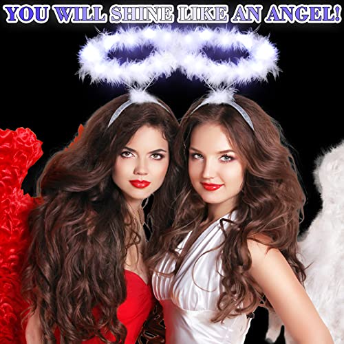 Seematn 12 Pcs Christmas Light up Headband Angel Headband Feather Angel Headpiece Angel Costume Accessories with 9 LED Lig...