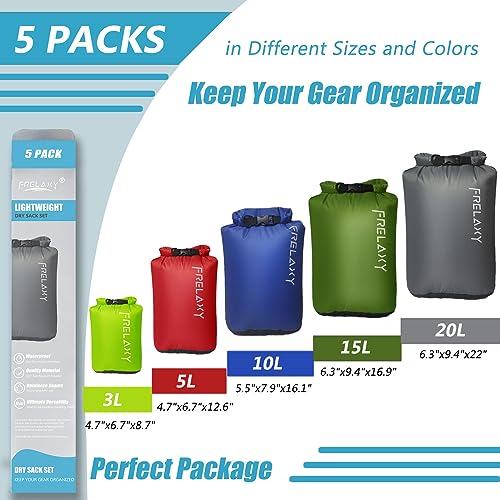 Frelaxy Dry Bag 3-Pack/5-Pack, Ultralight Dry Sack, Outdoor Bags Keep Gear Dry for Hiking, Backpacking, Kayaking, Camping,...
