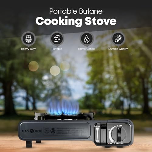 GasOne GS-1000G-KIT Butane Gas Stove with Flat Top Griddle Included – Butane Grill Tent Stove Burners for Cooking for Camp...