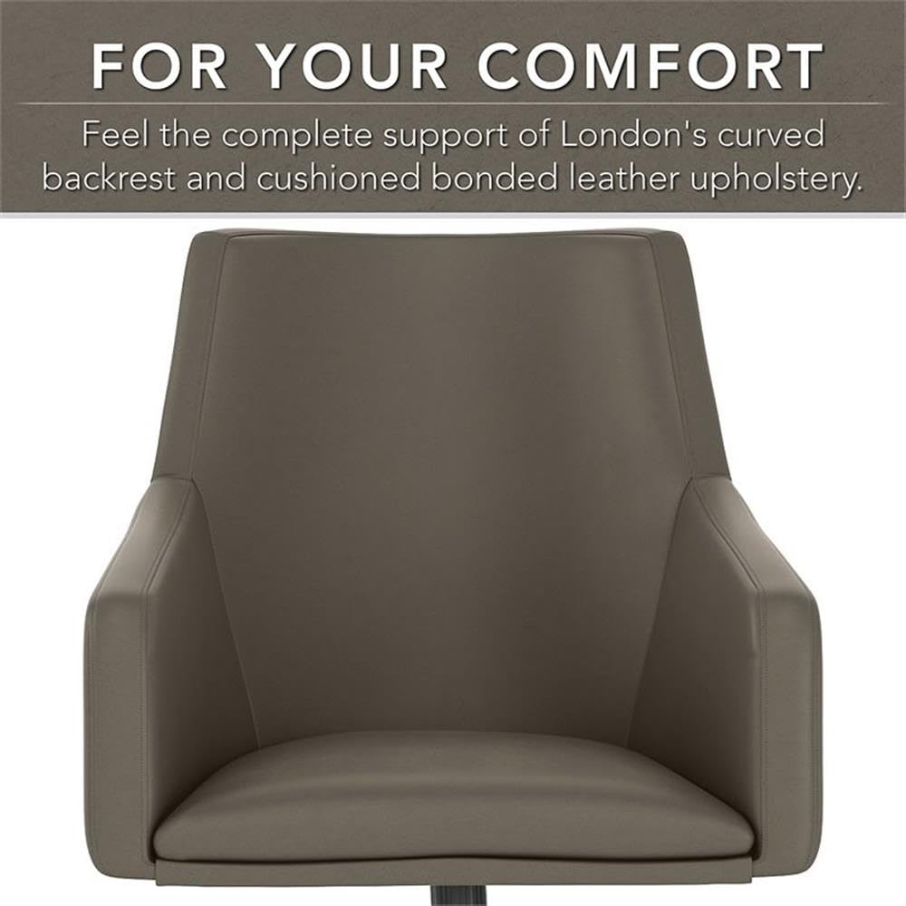 Bush Home Somerset Mid Back Leather Box Chair in Washed Gray