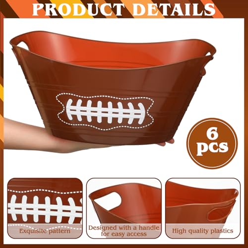 Teenyyou 6 Pcs Brown Football Plastic Ice Bucket Drink Cooler Bulk 4.5l Oval Storage Basket Tub with Handles for Summer Sp...