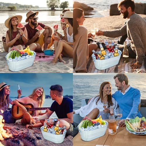 dndsim 4PCS 3 Gallon Galvanized Tub, Beverage Tub, Ice Buckets for Parties With Carry Handles, Drink Buckets for Parties, ...