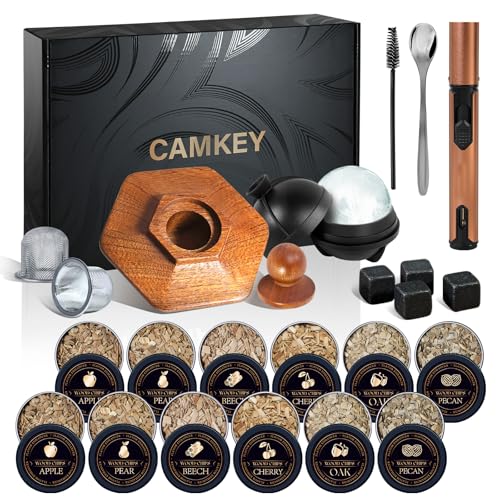 23Pcs Whiskey Smoker Kit with Torch-12 Wood Chips, Ice Ball Mold, Cocktail Smoker Infuser Kit, Old Fashioned Drink Smoker ...