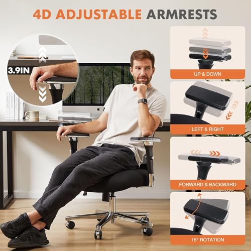 Sweetcrispy Big and Tall Office Desk Chair with Lumbar Support, 500lbs Heavy Duty Mesh Ergonomic Computer Chair with 4D Ar...