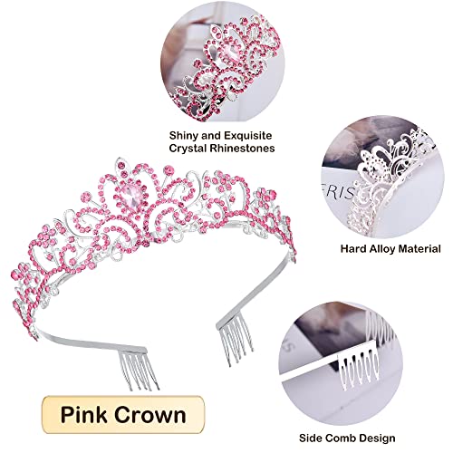 Tiaras for Women, Pink Crystal Crowns Princess Tiara with Comb Rhinestone Hair Accessories Halloween Christmas Birthday We...