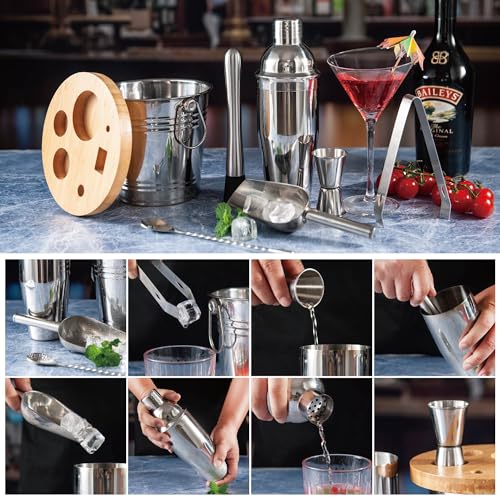 JNWINOG 8-Pcs Cocktail Shaker Set Bartender Kit | Bar Set Drink Mixer Set with Ice Bucket and All Bar Accessory Tools: Mar...
