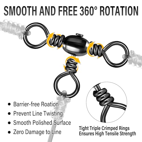 Alwonder 50-Pack 3 Way Swivels Fishing Tackle High Strength Stainless Steel Barrel Swivels 35-175LB Three Way Swivel for S...