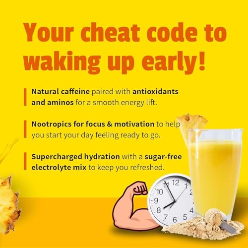 EarlyBird Energy Drink Powder, Morning Cocktail Pineapple Mimosa, Zero Sugar Electrolytes with Amino Acids, Electrolytes P...