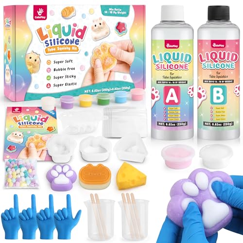 ColoPlay Taba Squishy Kit - 18OZ Rubber with Guided, Bubble Free and Faster Fully Cures - FuFu Squishy Kit with Mold, Floc...