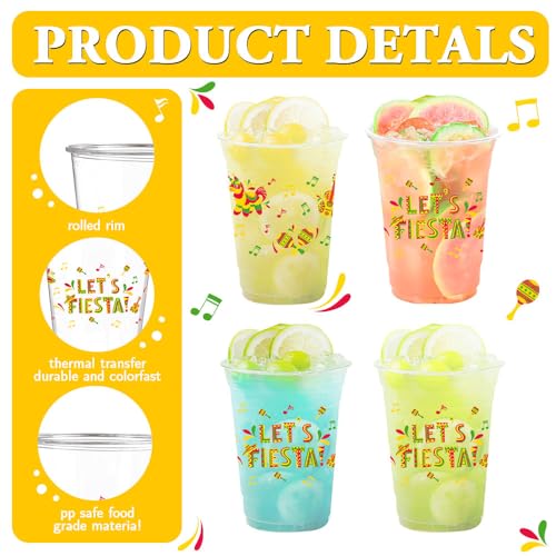 AIBIIN 50 PCS Fiesta Party Plastic Cups 12 oz Mexican Cinco De Mayo Clear Disposable Plastic Cups Decorations Taco Bar Le...