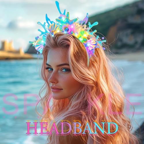 ACEDRE Light Up Mermaid Headband LED Glow Sea Shell Costume Hair Accessories for Women