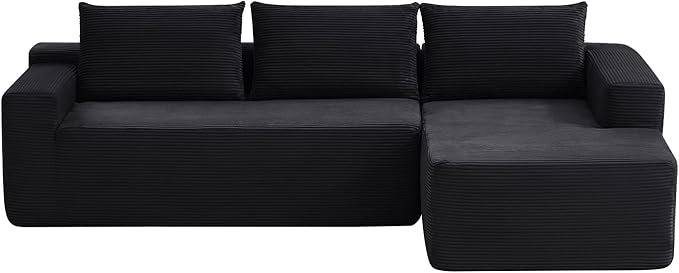 97" Cloud Sectional Couch,Modern Modular Sectional Sofa with Deep Seat,Corduroy Boneless Couches with L-Shape Chaise for Living Room Bedroom,No Assembly Required (Black, 97" Right Facing Chaise)
