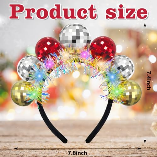 Asikkon New Year Light Up Disco Ball Headband LED Disco Headwear for Women Girl New Year Holiday Parties