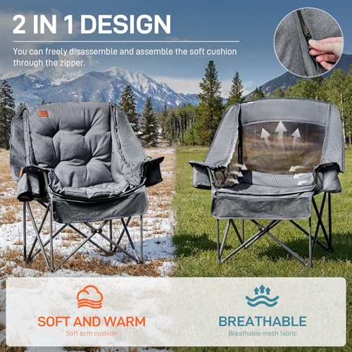 EVER ADVANCED 2 in 1 Camping Chair with Detachable Cushion, Mesh Chair for Adults Foldable, Oversized Heavy Duty Folding C...